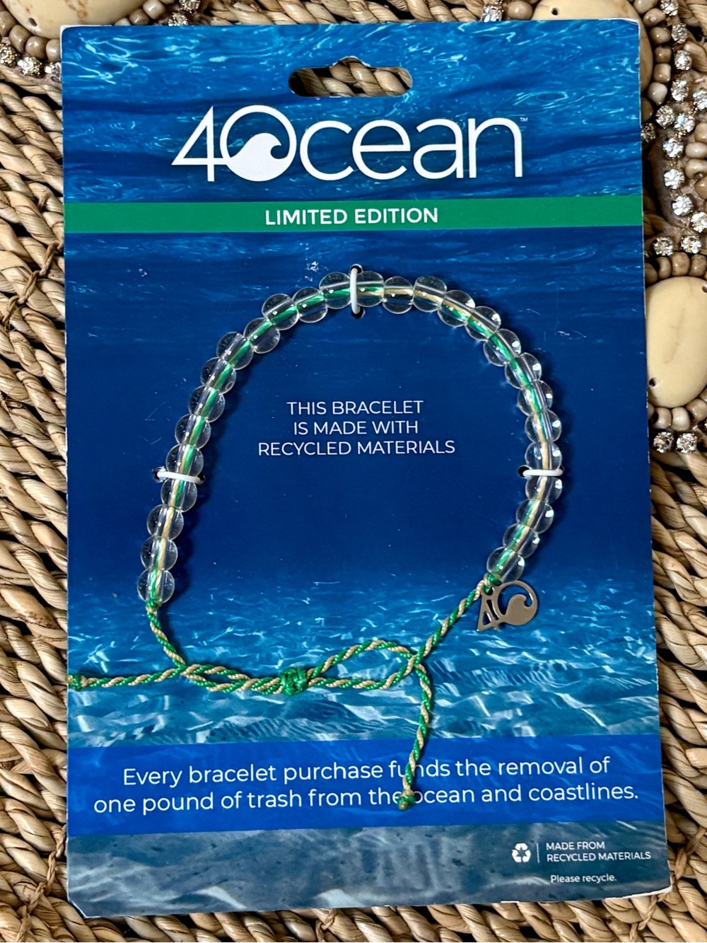 4 Ocean Limited Edition Bracelet Recycled Plastic Clear Beads Mangroves Charm